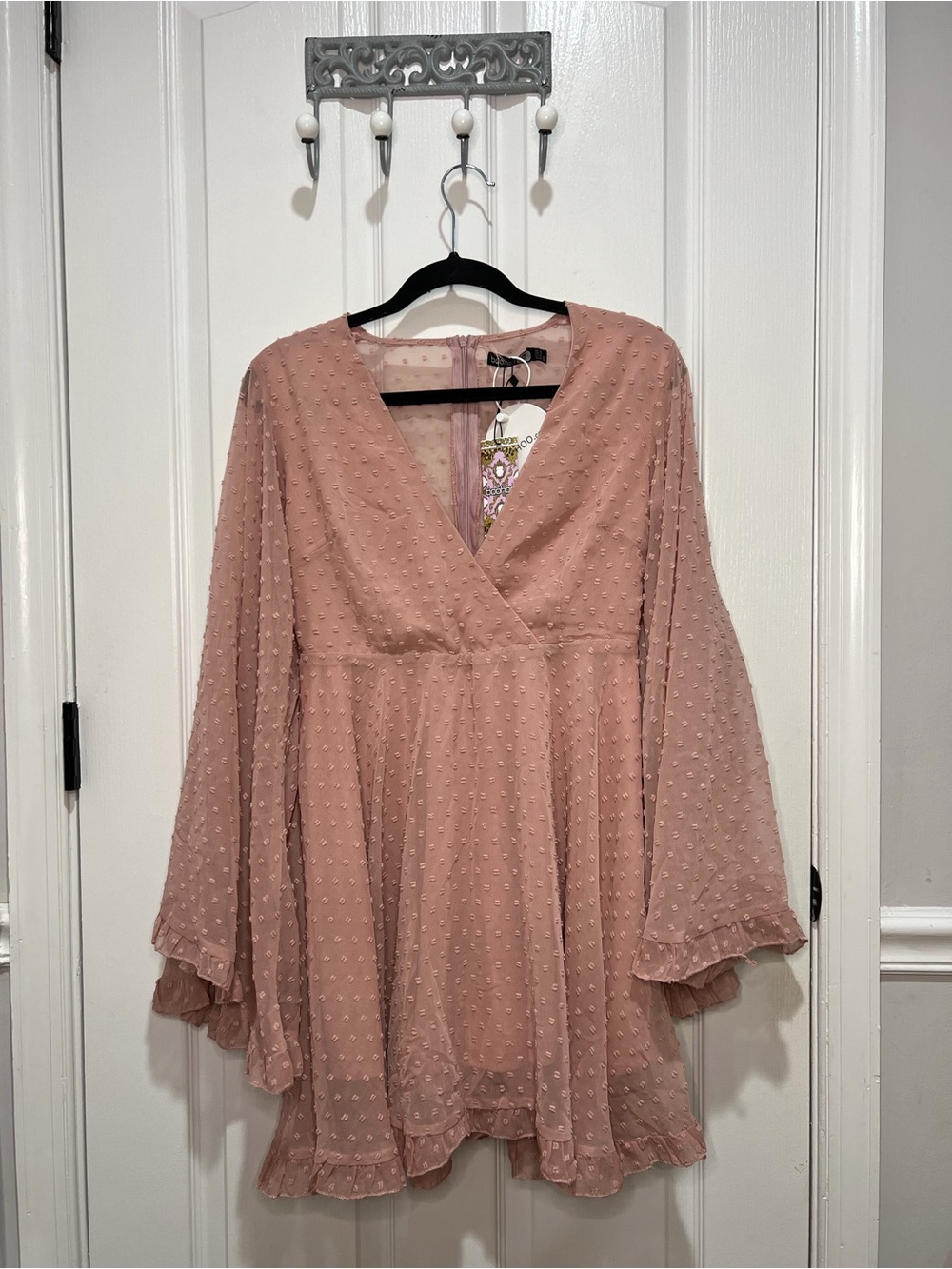 Boohoo Dusty Rose Swiss Dot Mini Dress